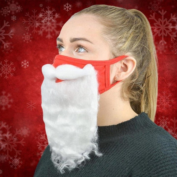 Rød og hvid Julemandens ansigtsmaske til voksne, med dekorativt pjuskede skæg, komfortable justerbare ørestropper, jule-tilbehør.