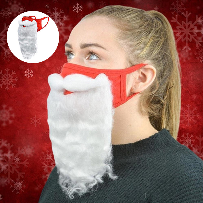 Rød og hvid Julemandens ansigtsmaske til voksne, med dekorativt pjuskede skæg, komfortable justerbare ørestropper, jule-tilbehør.