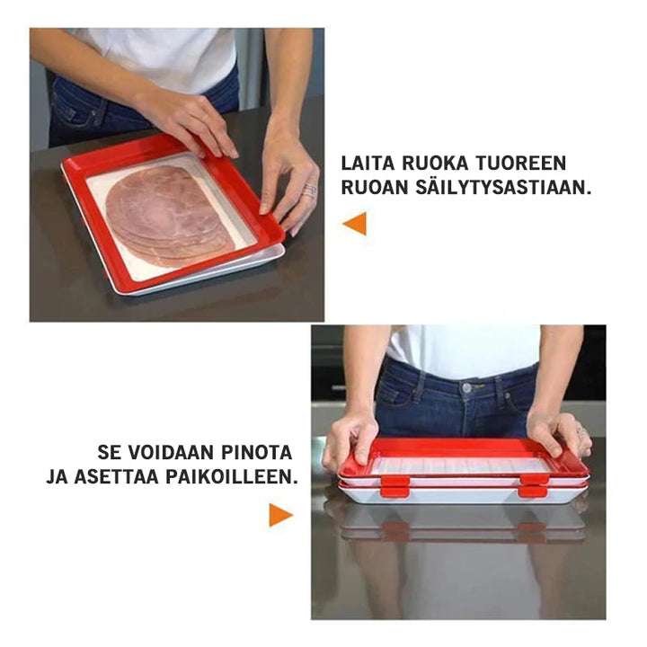 Rød-hvid madopbevaringsbakke til hjemmebrug, elastisk membran, moderne design, tæt lukning, holdbar.