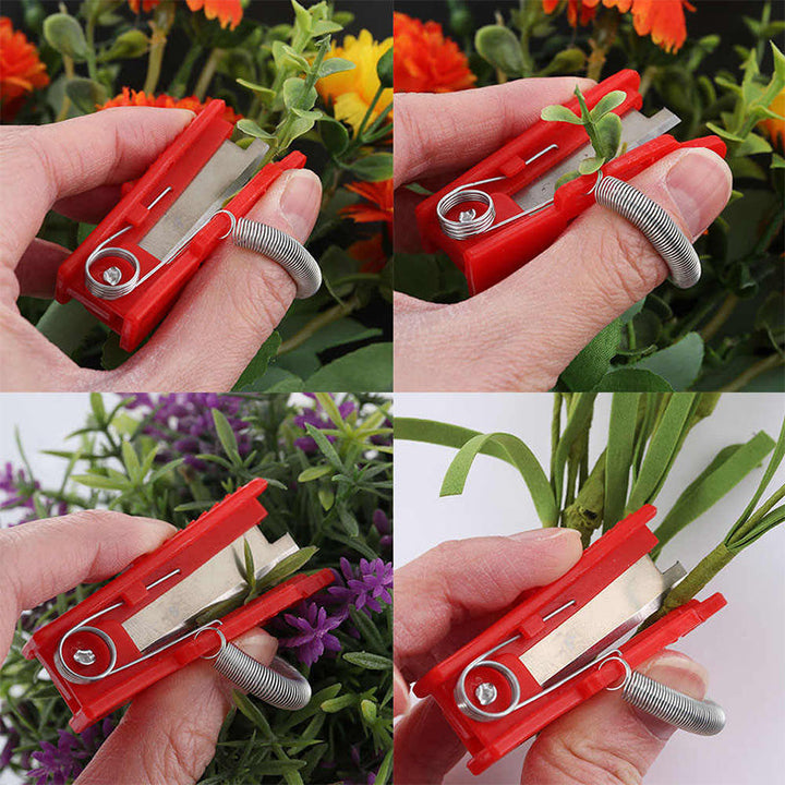 Gartnerkniv med tommelfingerblad, skarp klinge og fjederstruktur, ergonomisk, sikker til høst, tilfældig farve
