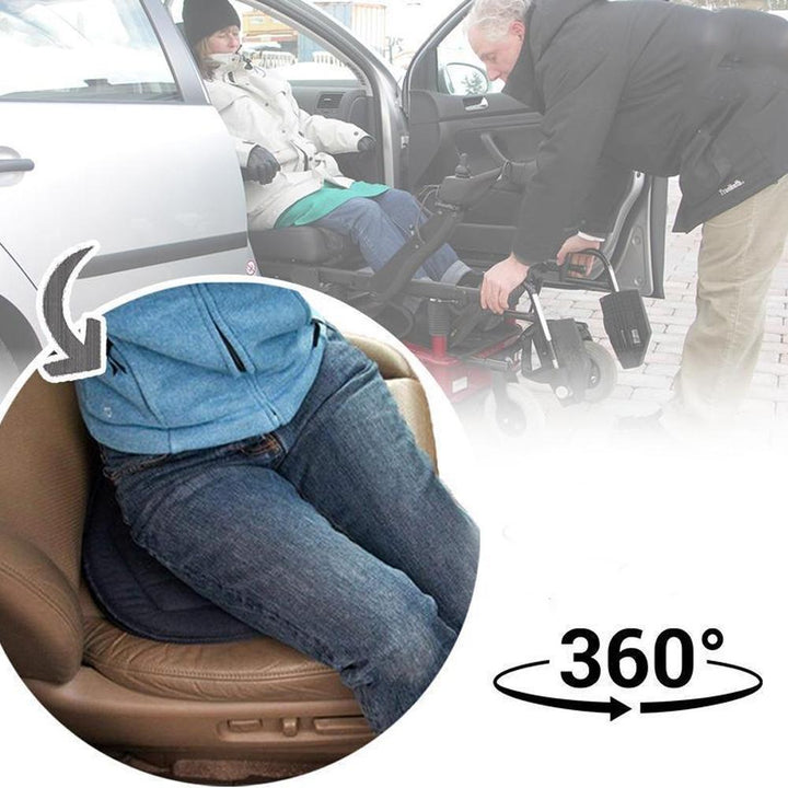 "Pyöreä autoilu- ja pyöräilytyyny, 360° kääntyvä, muistivaahtoa, musta, liukumaton pohja, mukava istuinalusta."