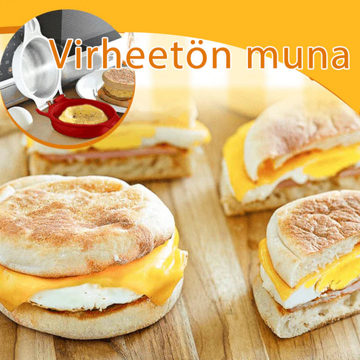 Rund æggeform til mikroovn med rødt låg, designet til hurtigt at lave lækre morgenmadssandwich.