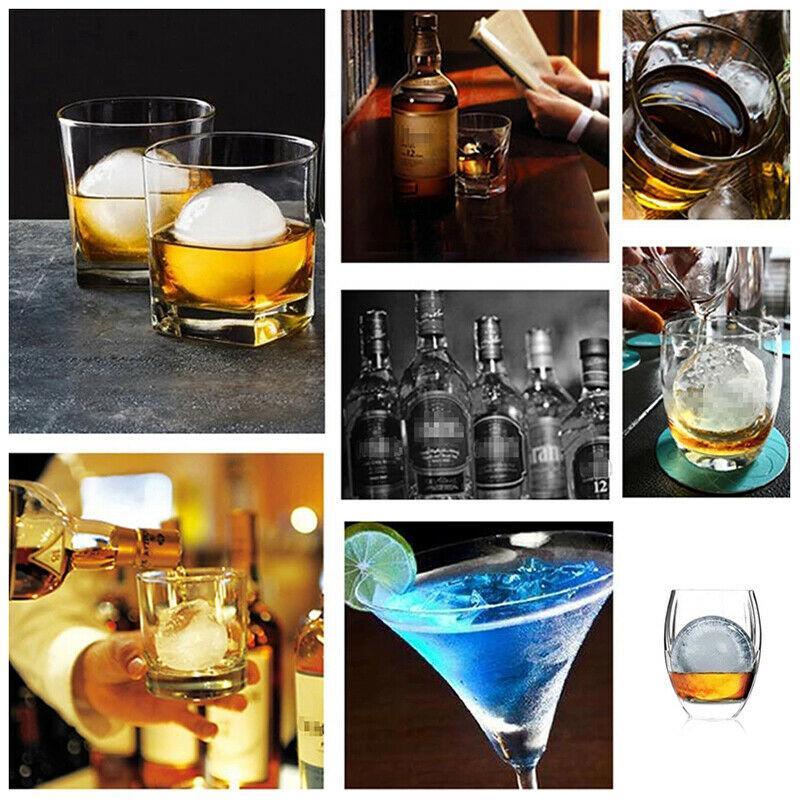 Rund silikoneisform, der laver store, 5,5 cm holdbare isbolde til cocktails og drikkeafkøling.