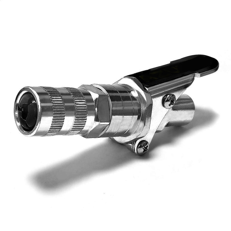 Robust fedtpistol kobling, zinkbelagt, solidt design, nem at bruge i trange rum, holdbar.
