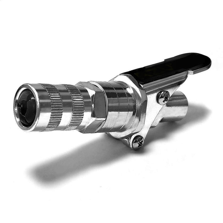 Robust fedtpistol kobling, zinkbelagt, solidt design, nem at bruge i trange rum, holdbar.