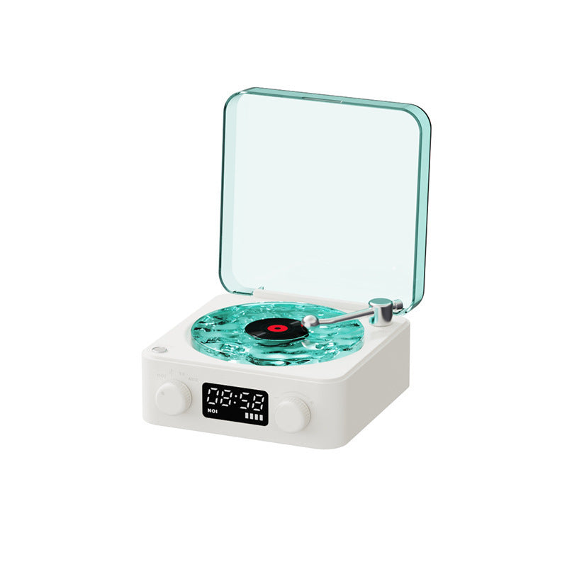 Retro levysoitinmuotoinen Bluetooth-stereo, luonnollisia unenapuuääniä, valkoinen/vihreä/pinkki, romanttinen design.