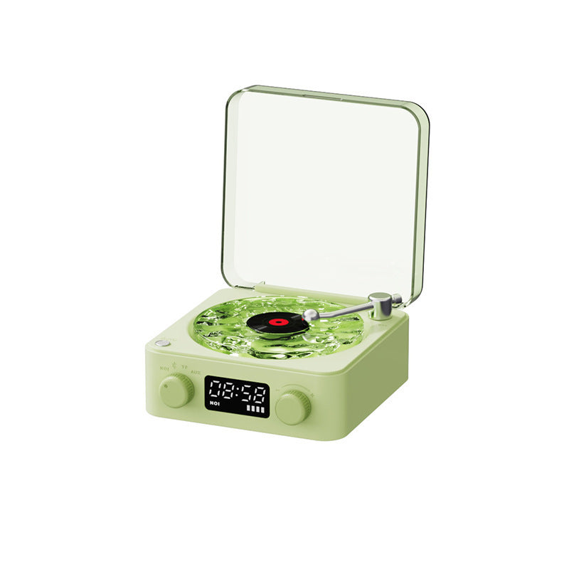 Retro levysoitinmuotoinen Bluetooth-stereo, luonnollisia unenapuuääniä, valkoinen/vihreä/pinkki, romanttinen design.
