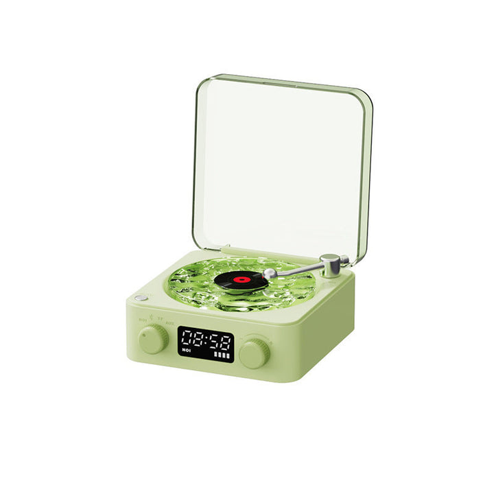 Retro levysoitinmuotoinen Bluetooth-stereo, luonnollisia unenapuuääniä, valkoinen/vihreä/pinkki, romanttinen design.