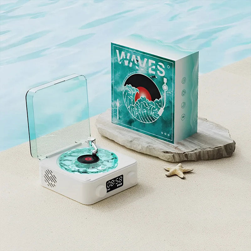 Retro levysoitinmuotoinen Bluetooth-stereo, luonnollisia unenapuuääniä, valkoinen/vihreä/pinkki, romanttinen design.