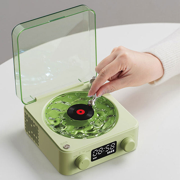 Retro levysoitinmuotoinen Bluetooth-stereo, luonnollisia unenapuuääniä, valkoinen/vihreä/pinkki, romanttinen design.