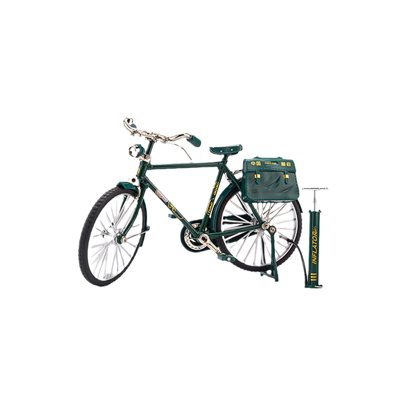 Retro-lignende sort/grøn metal mini cykel, realistisk design, samlerobjekt og gaveidé, børn og gaver