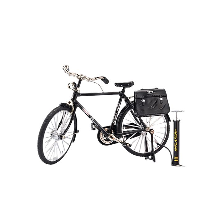 Retro-lignende sort/grøn metal mini cykel, realistisk design, samlerobjekt og gaveidé, børn og gaver