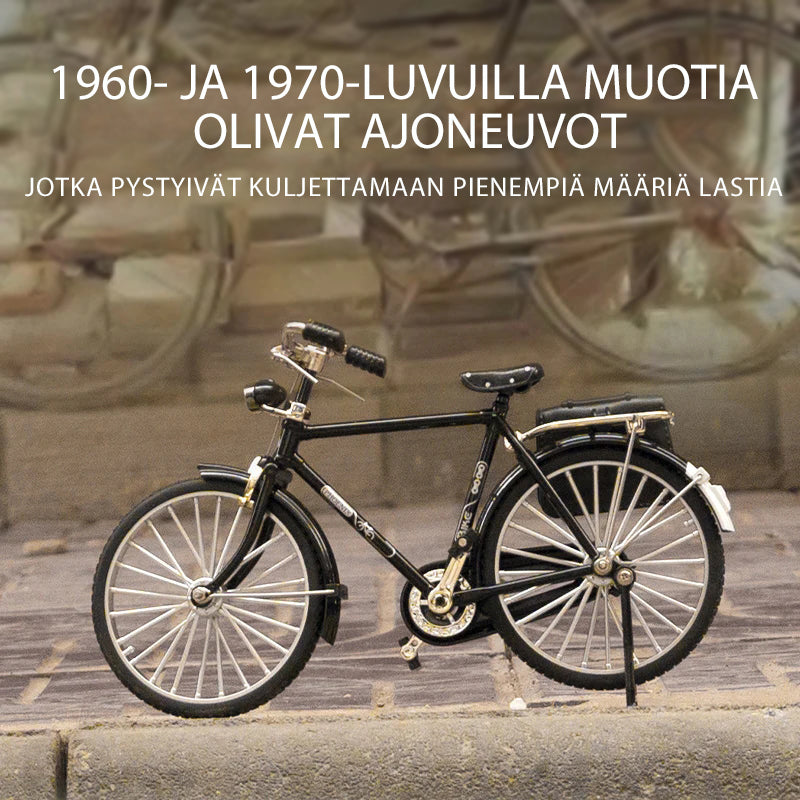 Retro-lignende sort/grøn metal mini cykel, realistisk design, samlerobjekt og gaveidé, børn og gaver