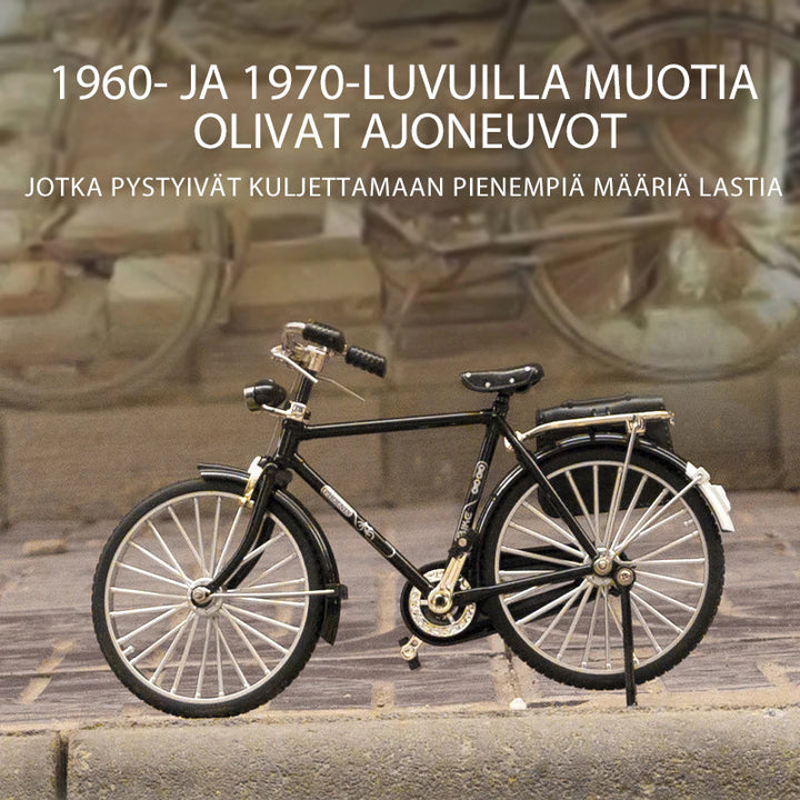 Retro-lignende sort/grøn metal mini cykel, realistisk design, samlerobjekt og gaveidé, børn og gaver