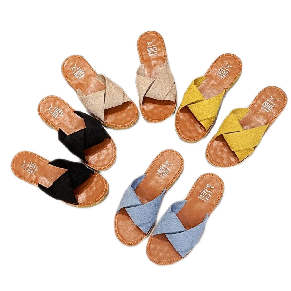 Ristiinsidottavat naisten kesä sandaalit, beige PU-materiaali, kestävä kumipohja, slip-on-malli rentoon tyyliin.
