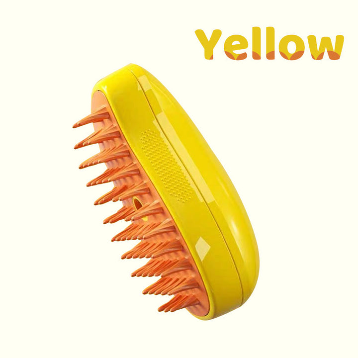 Sprøjtsikker kæledyrskam til katte med dampfunktion, ergonomisk design, gul, til pelspleje.