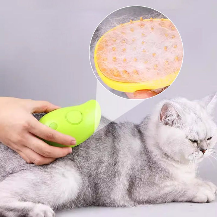 Sprøjtsikker kæledyrskam til katte med dampfunktion, ergonomisk design, gul, til pelspleje.