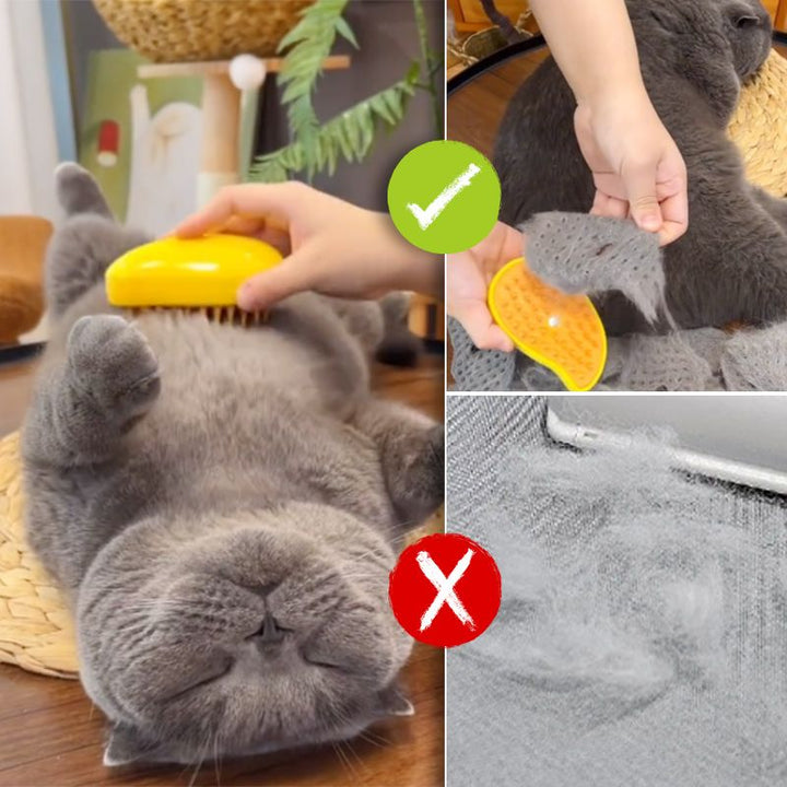 Sprøjtsikker kæledyrskam til katte med dampfunktion, ergonomisk design, gul, til pelspleje.
