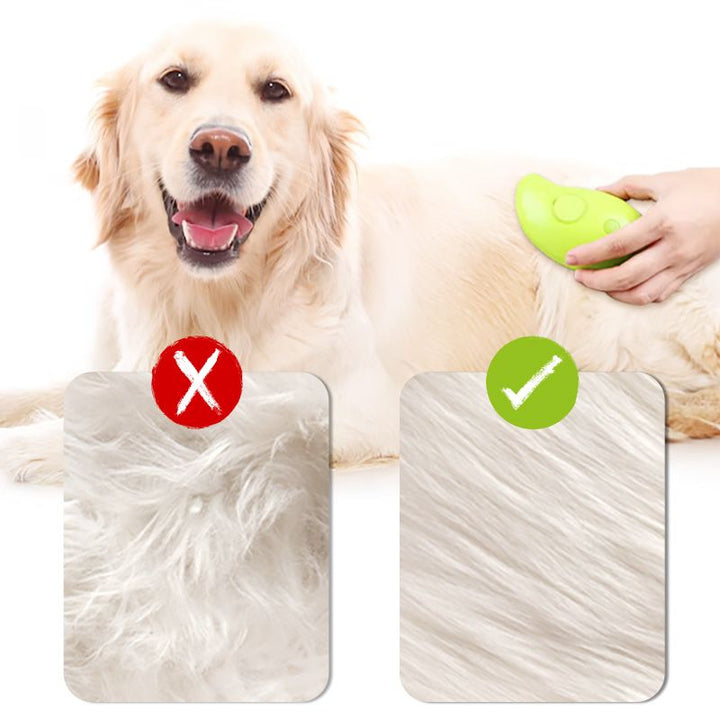 Sprøjtsikker kæledyrskam til katte med dampfunktion, ergonomisk design, gul, til pelspleje.