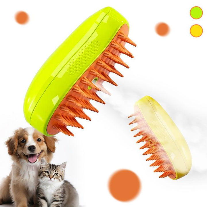 Sprøjtsikker kæledyrskam til katte med dampfunktion, ergonomisk design, gul, til pelspleje.