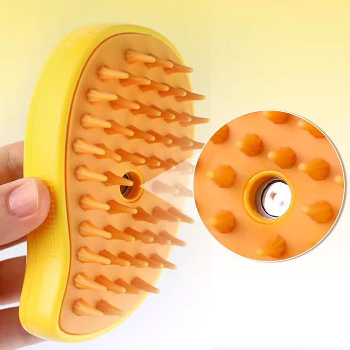 Sprøjtsikker kæledyrskam til katte med dampfunktion, ergonomisk design, gul, til pelspleje.