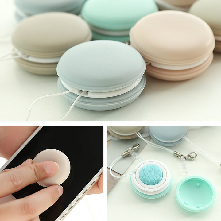 Romantisk macaron telefonrenser i pastelfarver, lyserød, blå, grøn, khaki. Elegant tilbehør til voksne.