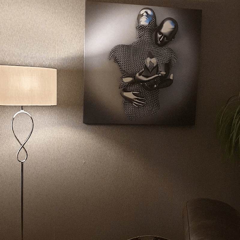 Romantisk vægkunst til par, sølv og guld, elegant stofprint uden ramme, boligdekoration.