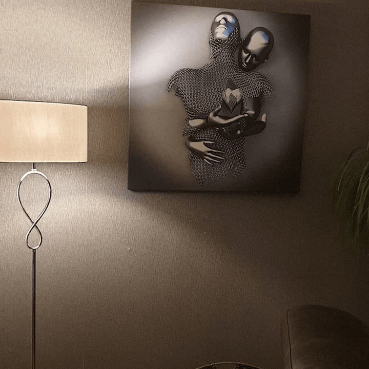 Romantisk vægkunst til par, sølv og guld, elegant stofprint uden ramme, boligdekoration.