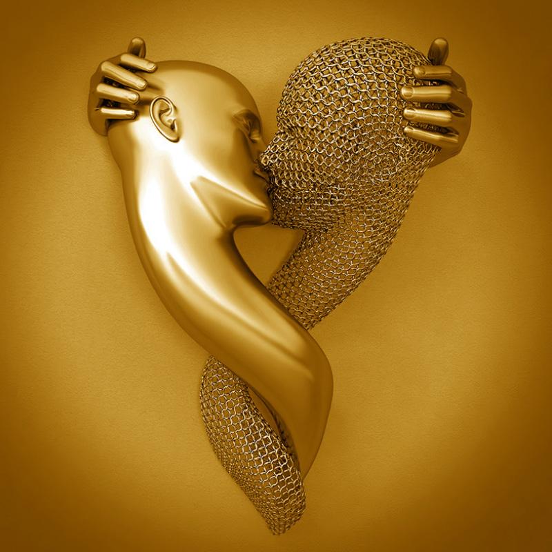 Romantisk vægkunst til par, sølv og guld, elegant stofprint uden ramme, boligdekoration.