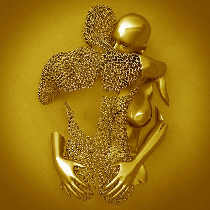 Romantisk vægkunst til par, sølv og guld, elegant stofprint uden ramme, boligdekoration.
