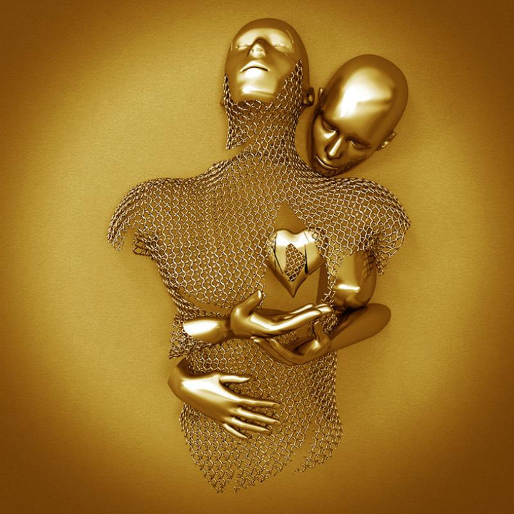 Romantisk vægkunst til par, sølv og guld, elegant stofprint uden ramme, boligdekoration.