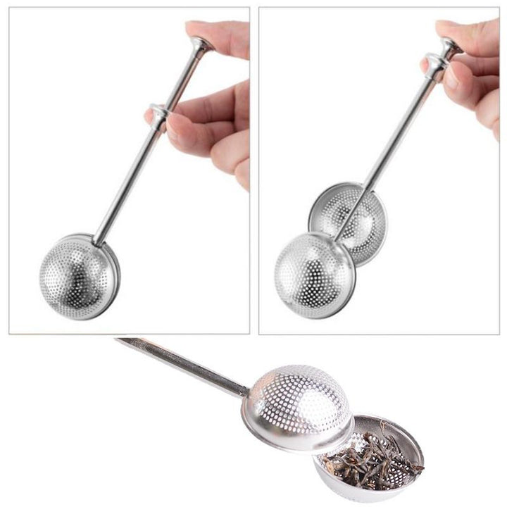 Rustfri stål teipipette med langt håndtag, ergonomisk teleskophåndtag, filtrerer teblade effektivt.