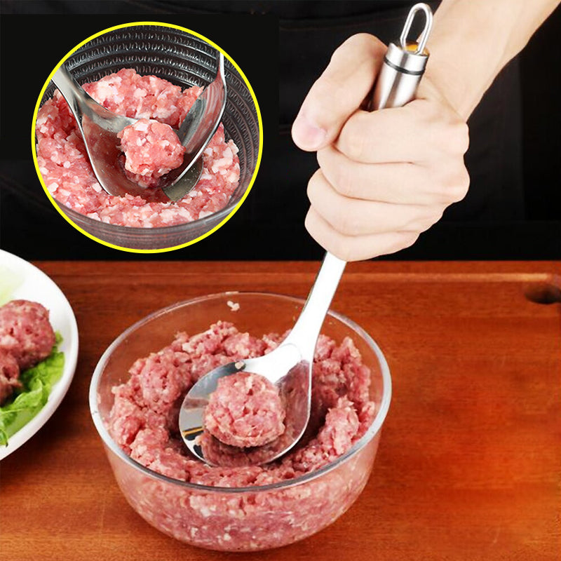 Rustfrit stål kødbolleske med ergonomisk langt håndtag, sølvfarvet, holdbar, nem at lave perfekte kødboller
