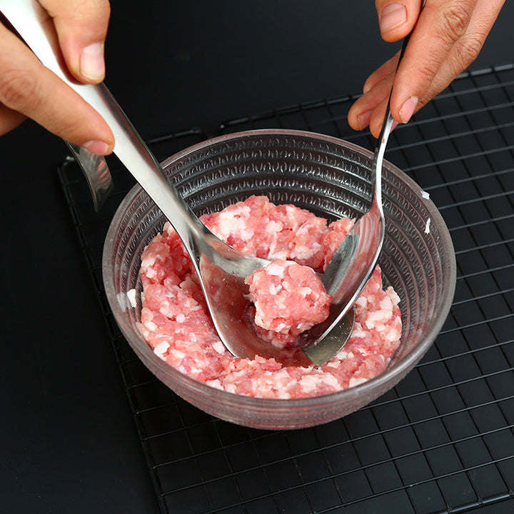 Rustfrit stål kødbolleske med ergonomisk langt håndtag, sølvfarvet, holdbar, nem at lave perfekte kødboller