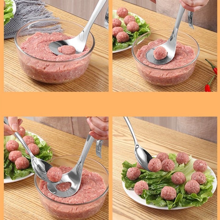 Rustfrit stål kødbolleske med ergonomisk langt håndtag, sølvfarvet, holdbar, nem at lave perfekte kødboller