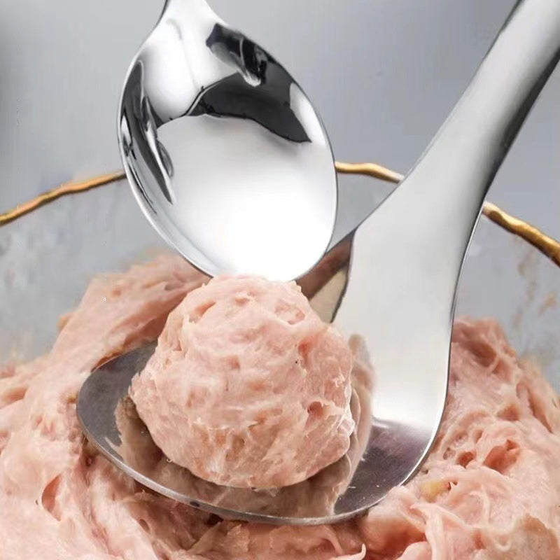Rustfrit stål kødbolleske med ergonomisk langt håndtag, sølvfarvet, holdbar, nem at lave perfekte kødboller