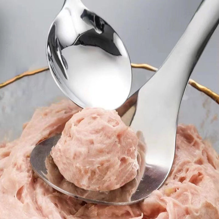 Rustfrit stål kødbolleske med ergonomisk langt håndtag, sølvfarvet, holdbar, nem at lave perfekte kødboller
