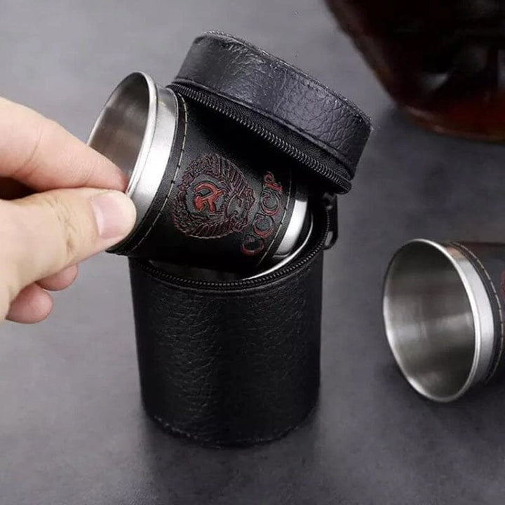 Rustfrit stål krus sæt, sølvbelagt overflade, elegant design, perfekt til fester eller picnics.