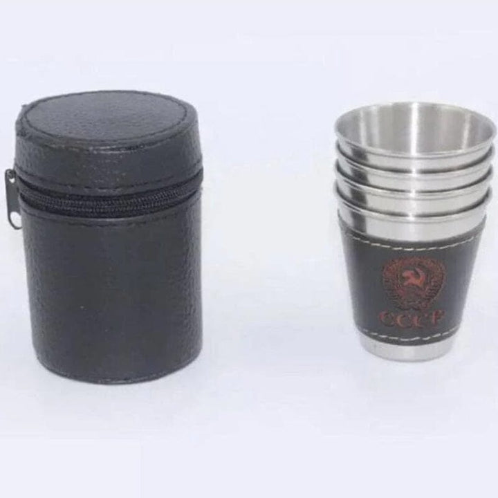 Rustfrit stål krus sæt, sølvbelagt overflade, elegant design, perfekt til fester eller picnics.