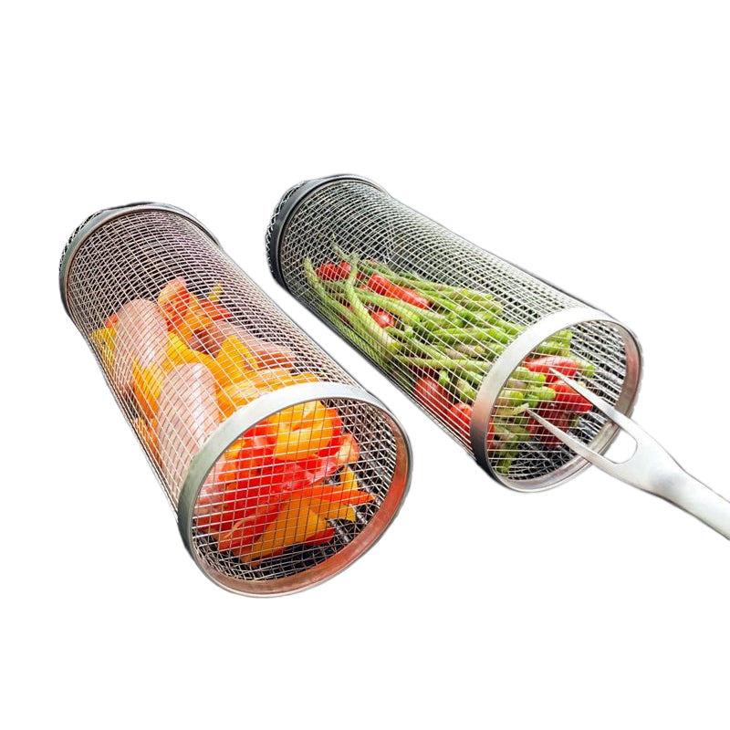 Rustfrit stål BBQ grillkurv; holdbar, 304-stål roterende kurv til jævn tilberedning, nem rengøring, hjem & køkken.