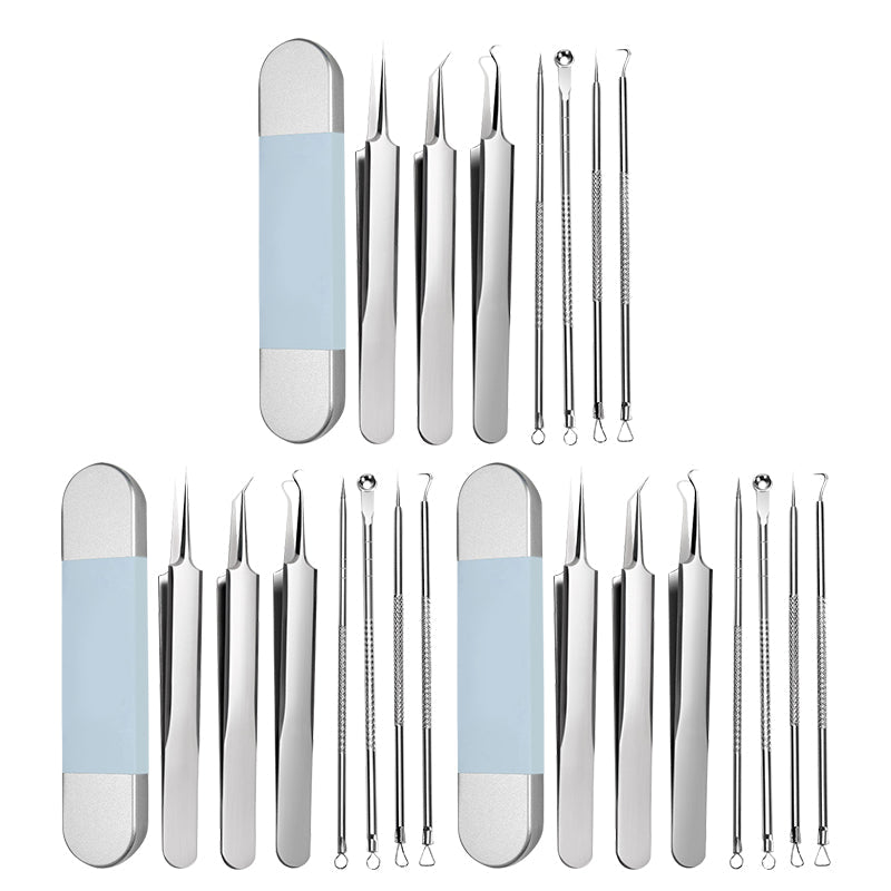 Sæt i rustfrit stål til fjernelse af hudorme, ergonomisk design, dobbelt-endet, skridsikkert håndtag, hudplejeværktøj