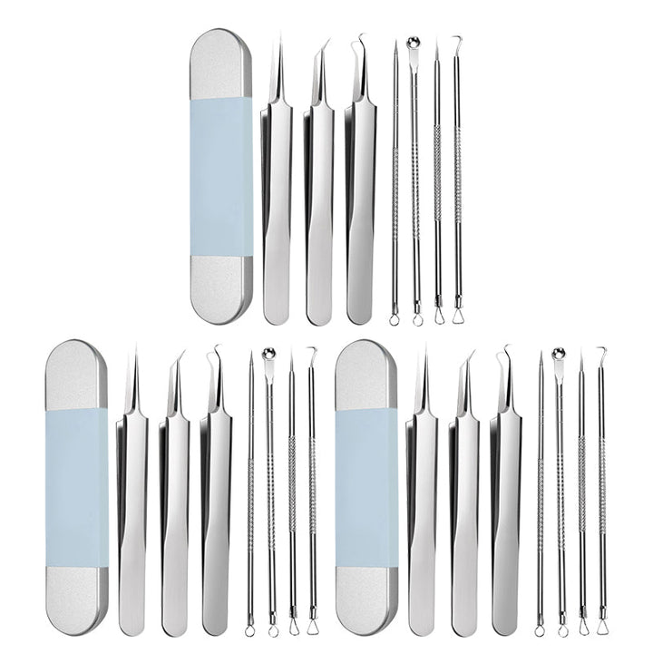 Sæt i rustfrit stål til fjernelse af hudorme, ergonomisk design, dobbelt-endet, skridsikkert håndtag, hudplejeværktøj