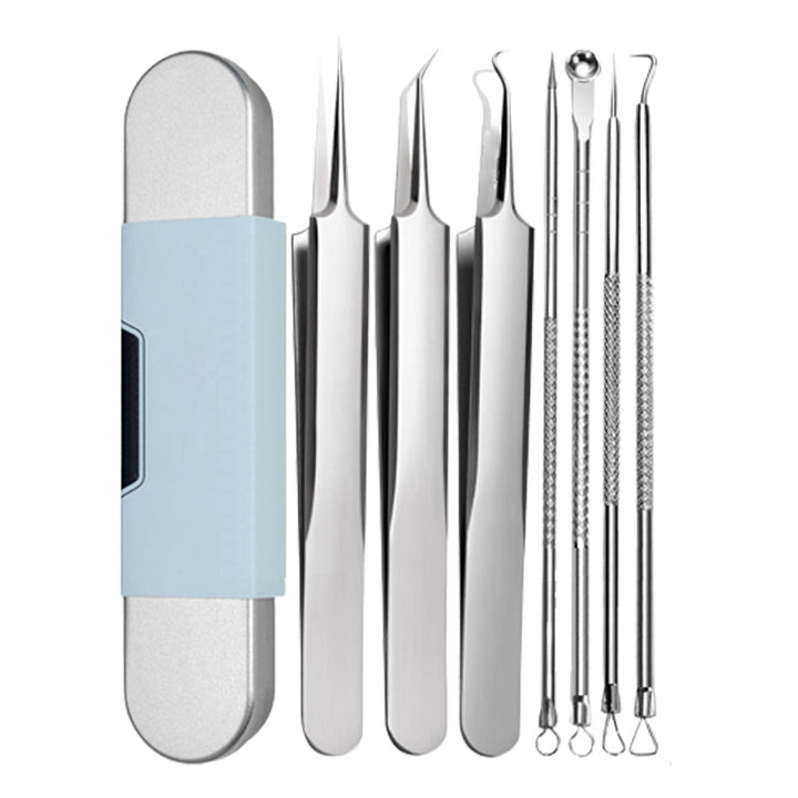 Sæt i rustfrit stål til fjernelse af hudorme, ergonomisk design, dobbelt-endet, skridsikkert håndtag, hudplejeværktøj