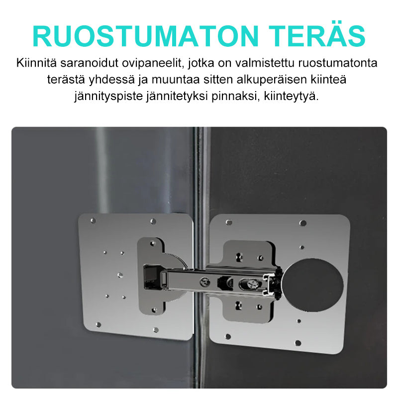 Reparationsplade til køkkenhængsel i rustfrit stål, sølvfarvet, firkantet, nem installation, stærk konstruktion.