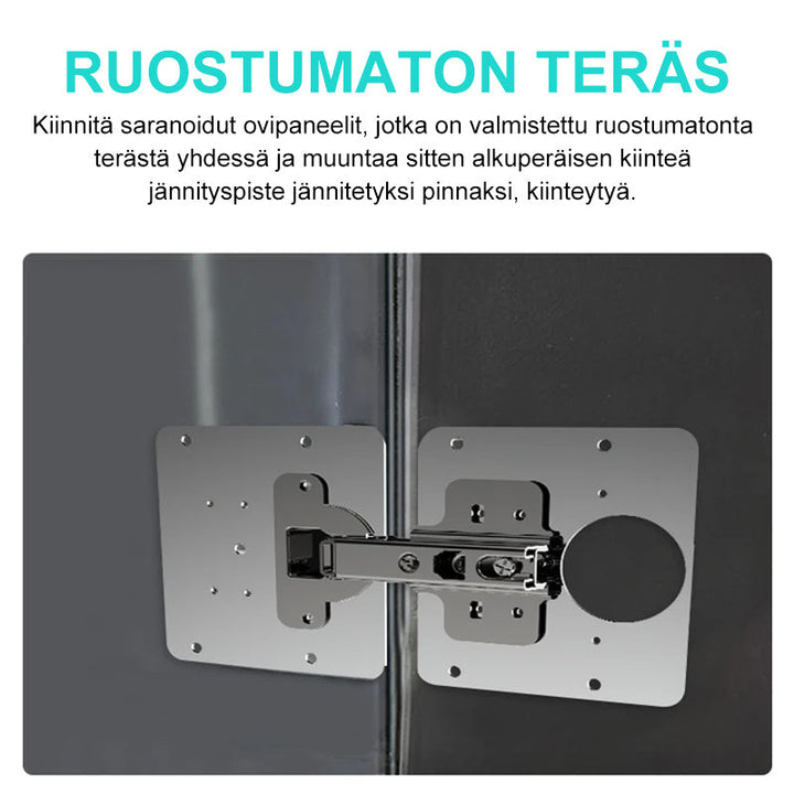 Reparationsplade til køkkenhængsel i rustfrit stål, sølvfarvet, firkantet, nem installation, stærk konstruktion.