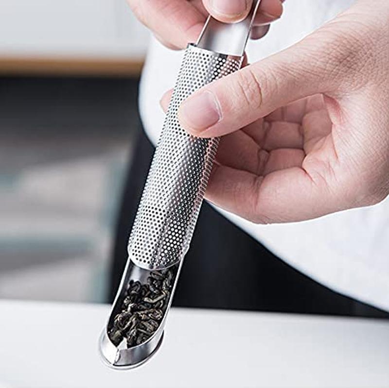 Ruostumaton terästeesiivilä pitkällä kahvalla, kaareva malli, kestävä suodatin, moderniin keittiöön, helppokäyttöinen.