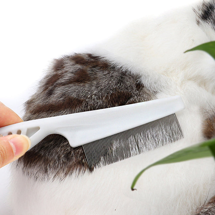 Kæledyrskam i rustfrit stål, hvidt plastikhåndtag, nem at bruge, roterende pigge, velegnet til hunde og katte.