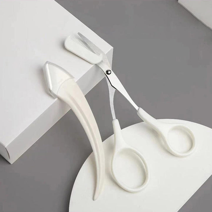 Dametrimmeringssæt til øjenbryn i rustfrit stål, ergonomisk design, hvid og lyserød