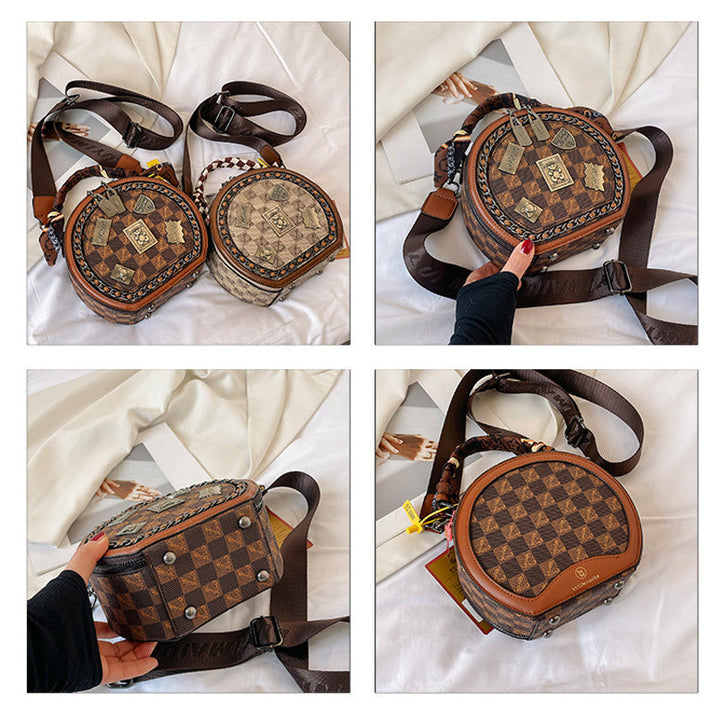 Brun retro PVC-håndtaske til kvinder, tre rum, rummelig og stilfuld, elegant taske til hverdagsbrug og særlige lejligheder