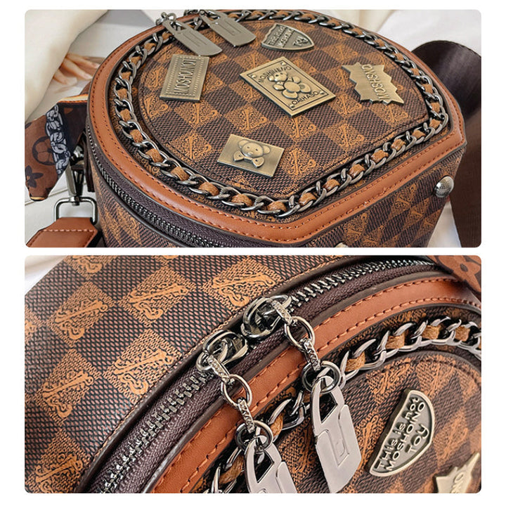 Brun retro PVC-håndtaske til kvinder, tre rum, rummelig og stilfuld, elegant taske til hverdagsbrug og særlige lejligheder